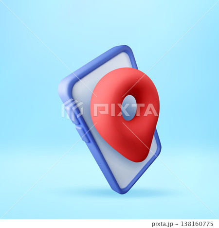 3D Red pin on smartphone screen. 3D Red pin on smartphone screen. 138160775