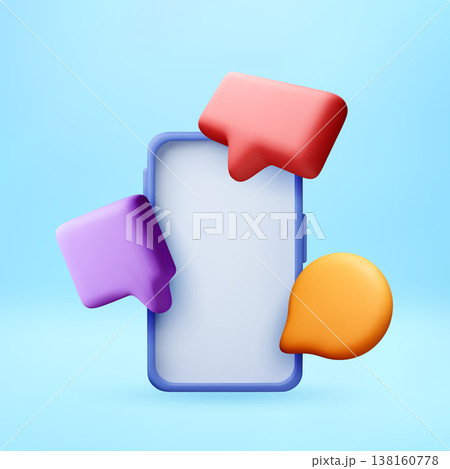 Smartphone with 3d notification bubbles on screen. Smartphone with 3d notification bubbles on screen. 138160778