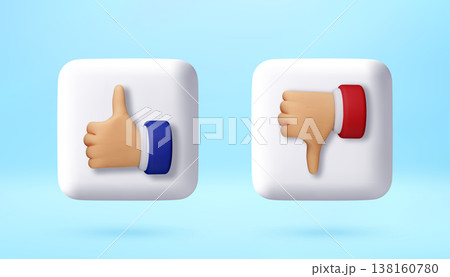 3D illustration of thumb up and thumb down buttons 3D illustration of thumb up and thumb down buttons 138160780