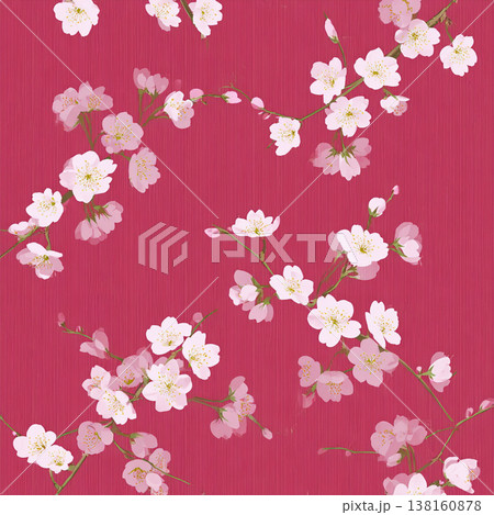 桜のシームレスパターン、和柄イラスト背景素材 138160878