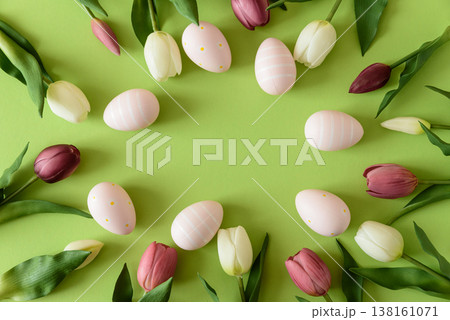 Easter Eggs and Tulips Forming Spring Floral Frame Easter Eggs and Tulips Forming Spring Floral Frame 138161071