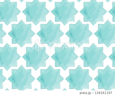 水彩風のモロッカンタイルのイラストパターン 138161197