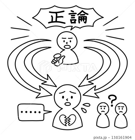 「正論だから厳しくても仕方ない」と周囲に理解されず苦しい、ロジカルハラスメント(ロジハラ)の概念図 「正論だから厳しくても仕方ない」と周囲に理解されず苦しい、ロジカルハラスメント(ロジハラ)の概念図 138161904