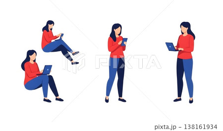 Modern Woman Using Digital Devices Technology Concept Illustration 138161934