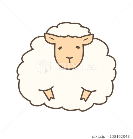 もこもこの羊毛に包まれて座るヒツジのイラスト 138162048
