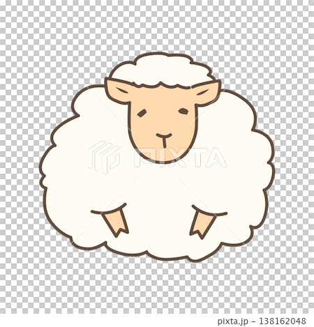 もこもこの羊毛に包まれて座るヒツジのイラスト 138162048