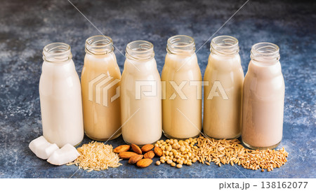 A bottles of alternative  milk and ingredient 138162077