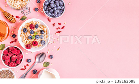 Breakfast, oatmeal with berries. Breakfast, oatmeal with berries. 138162099