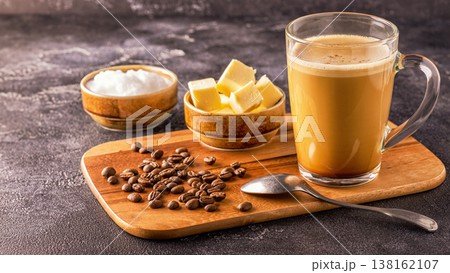 Bulletproof coffee, blended with organic butter and MCT coconut oil Bulletproof coffee, blended with organic butter and MCT coconut oil 138162107
