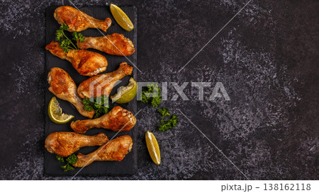 Fried chicken legs, top view. Fried chicken legs, top view. 138162118