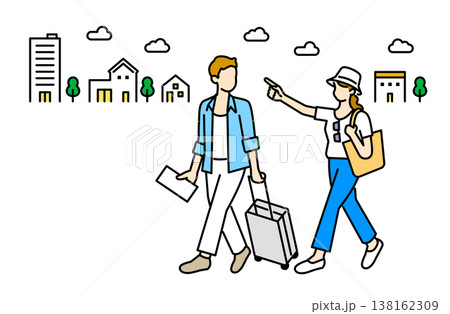 旅行を楽しむカップルのイラスト 旅行を楽しむカップルのイラスト 138162309
