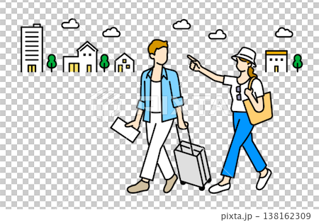 旅行を楽しむカップルのイラスト 旅行を楽しむカップルのイラスト 138162309