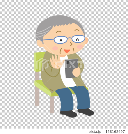 Senior man sitting and looking at his smartphone - everyday life illustration 138162497