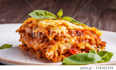 Traditional lasagna made with minced beef bolognese sauce Traditional lasagna made with minced beef bolognese sauce 138162544