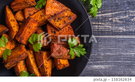 Homemade Cooked Sweet Potato with spices and herbs. Homemade Cooked Sweet Potato with spices and herbs. 138162634