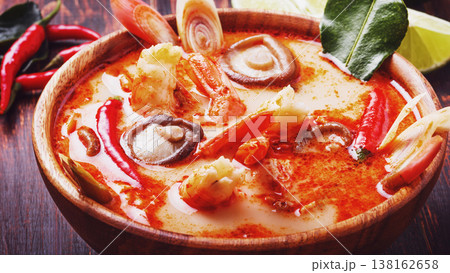 Thai Tom Yam soup with shrimp and mushrooms Thai Tom Yam soup with shrimp and mushrooms 138162658