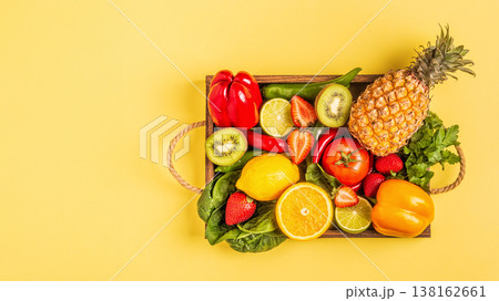 Fruits and vegetables rich in vitamin C in box. 138162661