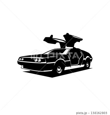 1981 Delorean vintage car. Old premium vector design with open doors. Isolated on white background with side view. Recommended for logo, badge, emblem, icon, sticker design. 1981 Delorean vintage car. Old premium vector design with open doors. Isolated on white background with side view. Recommended for logo, badge, emblem, icon, sticker design. 138162803