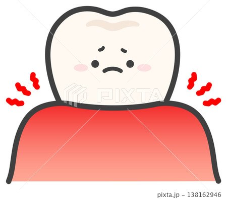 歯茎が腫れるイメージ、かわいい歯のイラスト 歯茎が腫れるイメージ、かわいい歯のイラスト 138162946