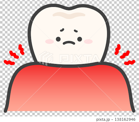 歯茎が腫れるイメージ、かわいい歯のイラスト 歯茎が腫れるイメージ、かわいい歯のイラスト 138162946