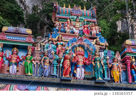Close up detail of the gate at Batu Caves, a famous shrine and limestone hill complex, known for its stunning cave temples and the giant stature of Lord Murugan. in Kuala Lumpur, Malaysia 138163357