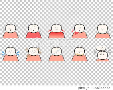 牙周病和牙周膿漏的圖片，以及可愛的牙齒插圖。 138163672