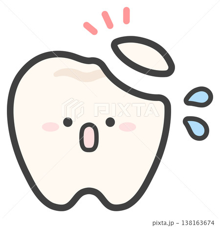 欠けた歯、詰め物が取れた歯のかわいいイラスト 138163674