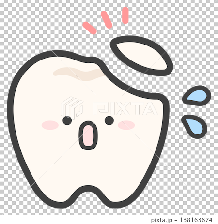 欠けた歯、詰め物が取れた歯のかわいいイラスト 138163674