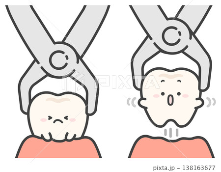 歯を抜くイラスト、かわいい歯のイラスト素材セット 歯を抜くイラスト、かわいい歯のイラスト素材セット 138163677