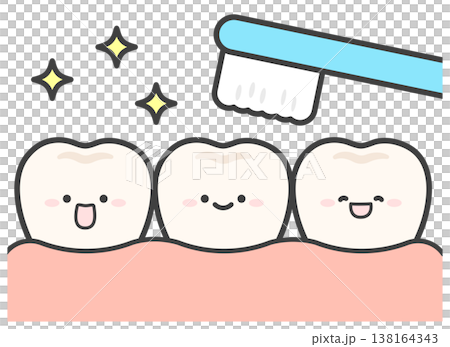 かわいい歯と歯ブラシとキラキラのイラスト 138164343