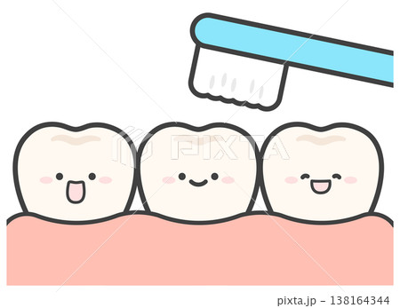 かわいい歯と歯ブラシのイラスト 138164344