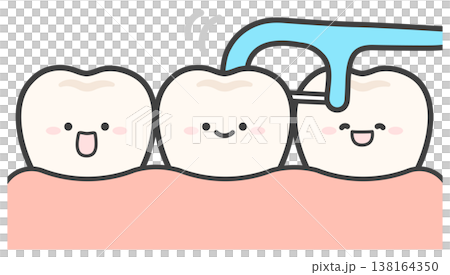 可愛的牙齒、牙間刷和牙線 可愛的牙齒、牙間刷和牙線 138164350