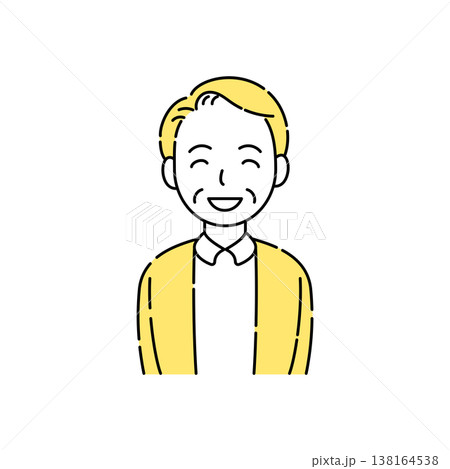 目も笑っているシニア男性の笑顔 シンプルイラスト 黄色アクセント 目も笑っているシニア男性の笑顔 シンプルイラスト 黄色アクセント 138164538