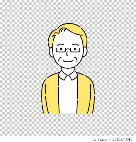 A simple illustration of a smiling senior man wearing glasses, with yellow accents. A simple illustration of a smiling senior man wearing glasses, with yellow accents. 138164540