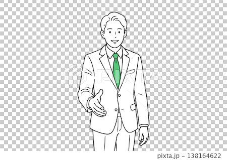 緑のネクタイのビジネスマン：握手で手を差し出す 138164622