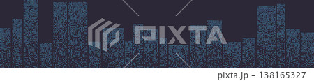 Abstract city skyline featuring geometric buildings with a digital, tech texture. Abstract city skyline featuring geometric buildings with a digital, tech texture. 138165327