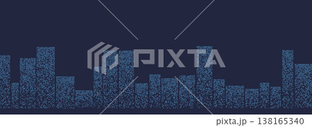 Abstract city skyline featuring geometric buildings with a digital, tech-inspired texture. 138165340