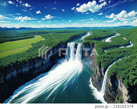 翠緑の秘境、瀑布の絶景 138165374