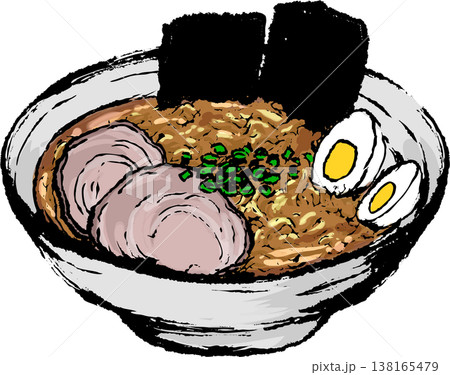 ラーメンの墨絵イラスト 138165479