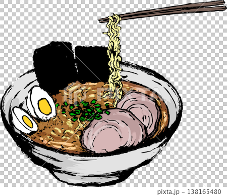 拉麵和筷子的水墨插畫 138165480