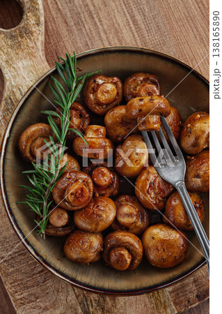 fried mushrooms, with spices, in soy sauce, vegetarian food, homemade, no people, 138165890