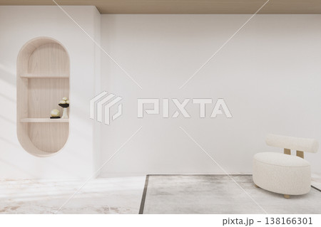 mini armchair on living room has arm chair, Mock up on wooden floor on white wall.3D rendering 138166301