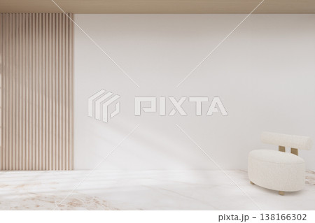 mock up Living room modern japandi style with mini sofa and partition wall, room ties white floor, interior white tone.3D rendering 138166302