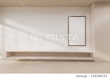Floating Shelf on room The Serene Nook room Minimalist Zen Living on white room and Wooden Feature Wall.3D rendering 138166314