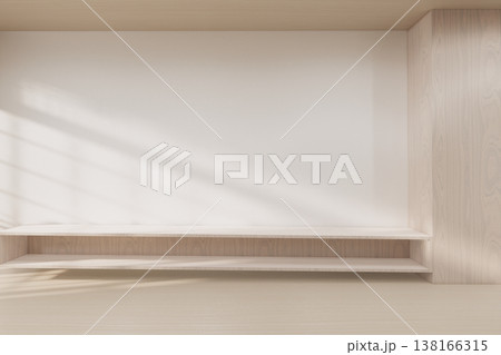 Floating Shelf on room The Serene Nook room Minimalist Zen Living on white room and Wooden Feature Wall.3D rendering 138166315