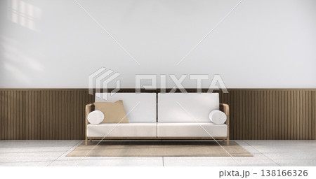 mock up Living room modern japandi style with mini sofa and partition wall, room ties white floor, interior white tone.3D rendering 138166326