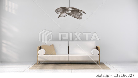 mock up Living room modern japandi style with mini sofa and partition wall, room ties white floor, interior white tone.3D rendering 138166327
