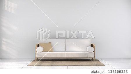 mock up Living room modern japandi style with mini sofa and partition wall, room ties white floor, interior white tone.3D rendering 138166328