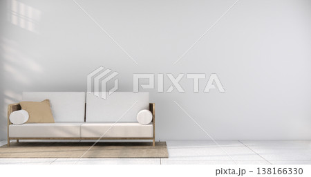 mock up Living room modern japandi style with mini sofa and partition wall, room ties white floor, interior white tone.3D rendering 138166330