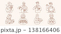 Cute barista and bakery staff character vector set with professional bakers and coffee makers in hand drawn doodle line art style for cafe branding 138166406